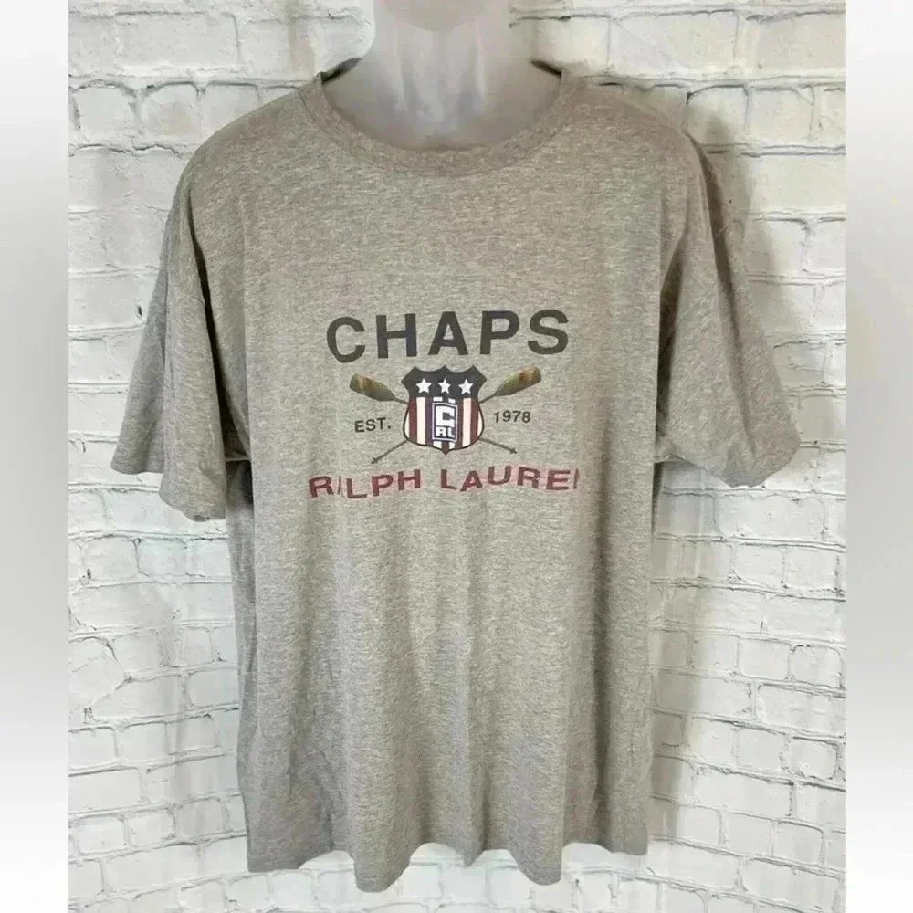 vintage Chaps Ralph Lauren T Shirt Mens XL USA 1990s Rowing Casual Gray‎ tee top